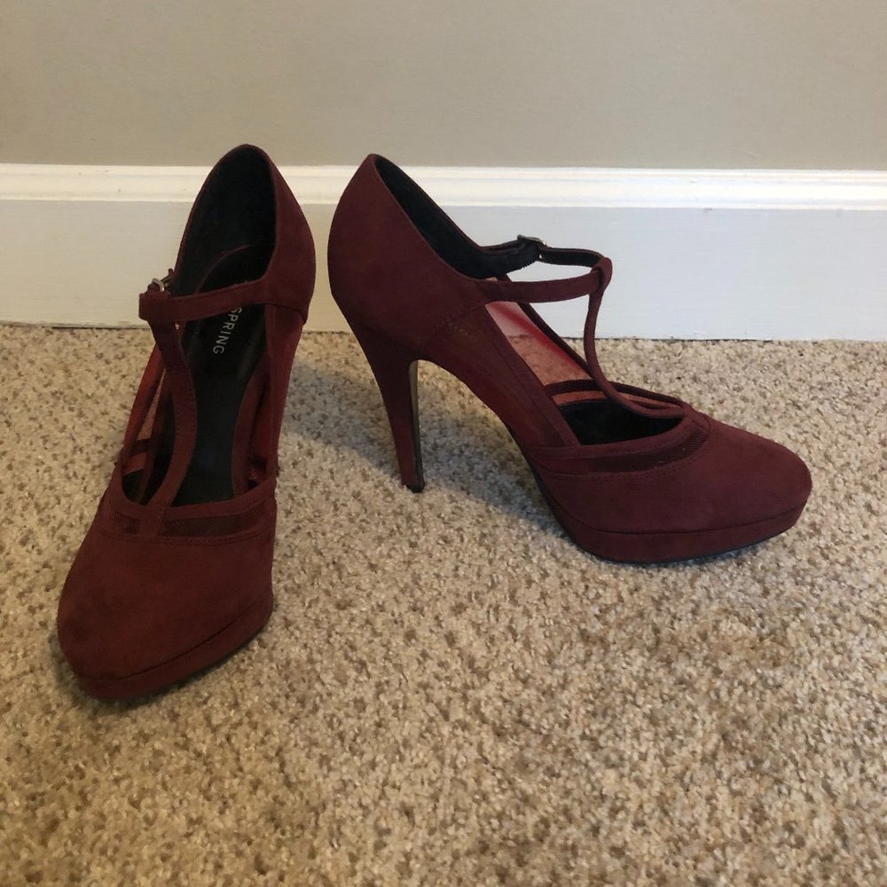 Call It Spring Cadorella T-Strap Burgundy Pump 8.5